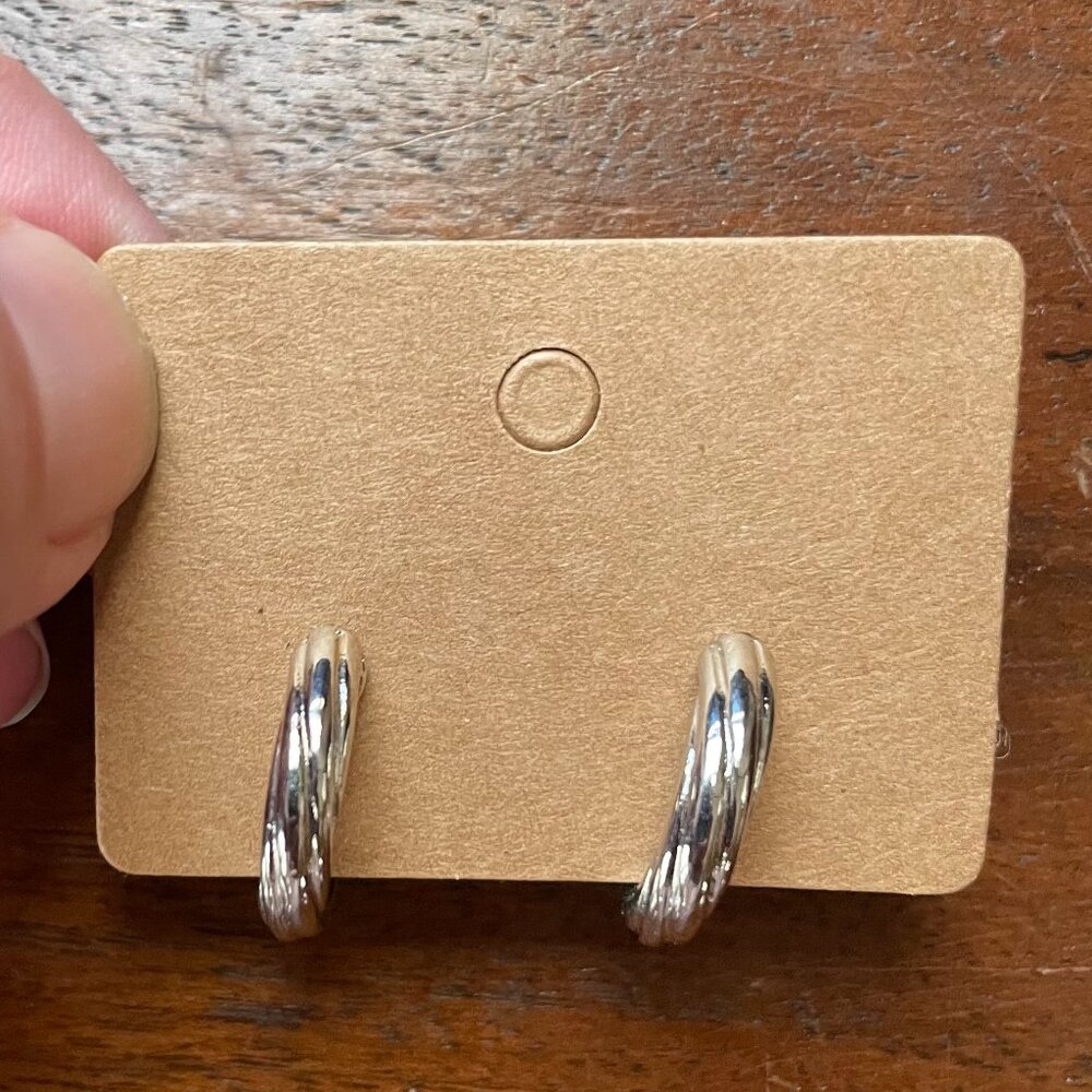 Bundle 3 for $12. Silver Toned Textured Hoop Earrings